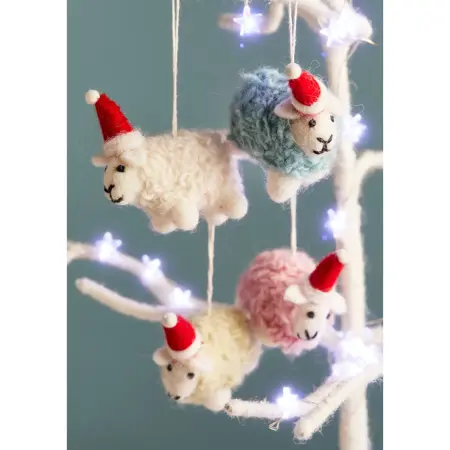 Felt Woolly Sheep in Santa Hat