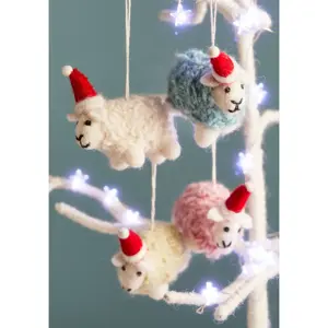 Felt Woolly Sheep in Santa Hat